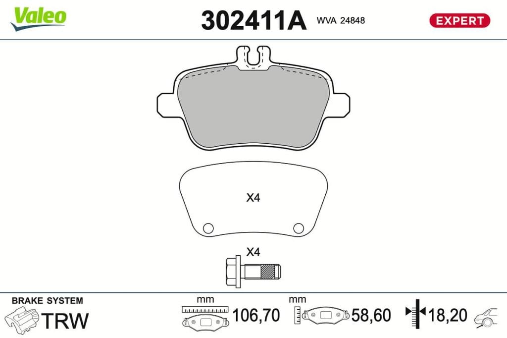 Jeu de 4 plaquettes de frein VALEO ref. 302411A